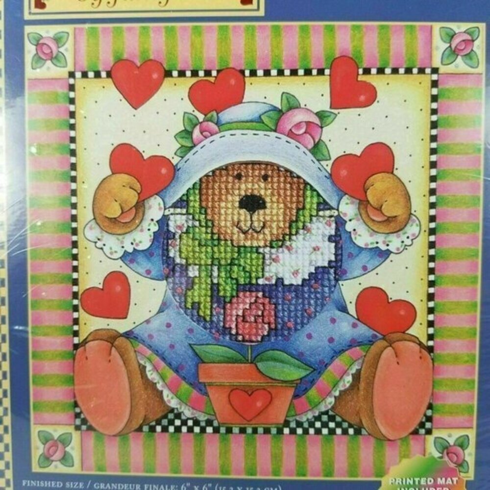 Janlynn Kit Teddy Bear Hearts Designed by Joan Elliott Includes Mat New Sealed